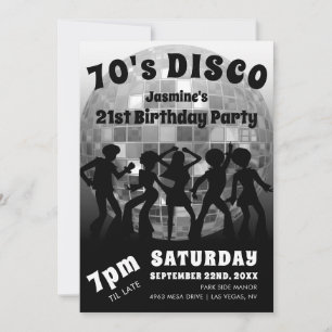 Invitación Cumpleaños Disco de los 70 Bola de Purpurina de