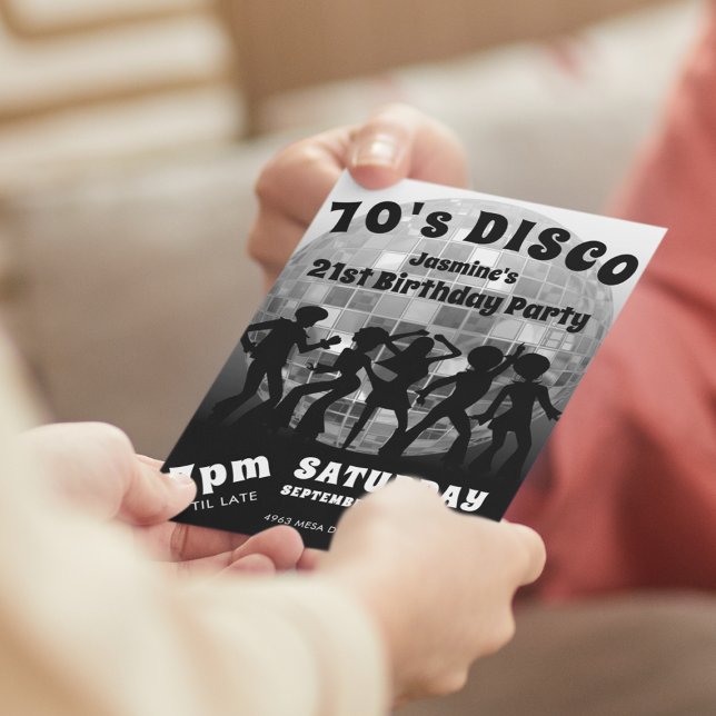 Invitación Cumpleaños Disco de los 70 | Bola Purpurina platea (Subido por el creador)