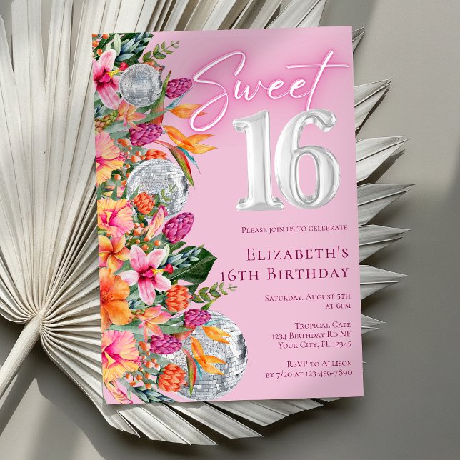 Invitación Cumpleaños Disco Flores Tropicales Coloridas Sweet (Subido por el creador)
