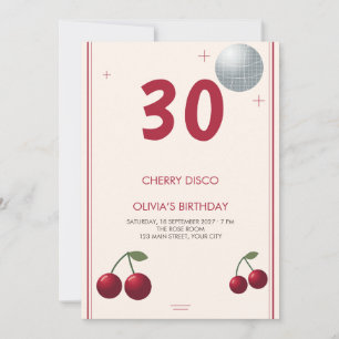 Invitación Cumpleaños Disco Rojo Crema Hito