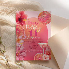 Invitación Cumpleaños Disco Tropical Citrus Rosa Caliente Bri