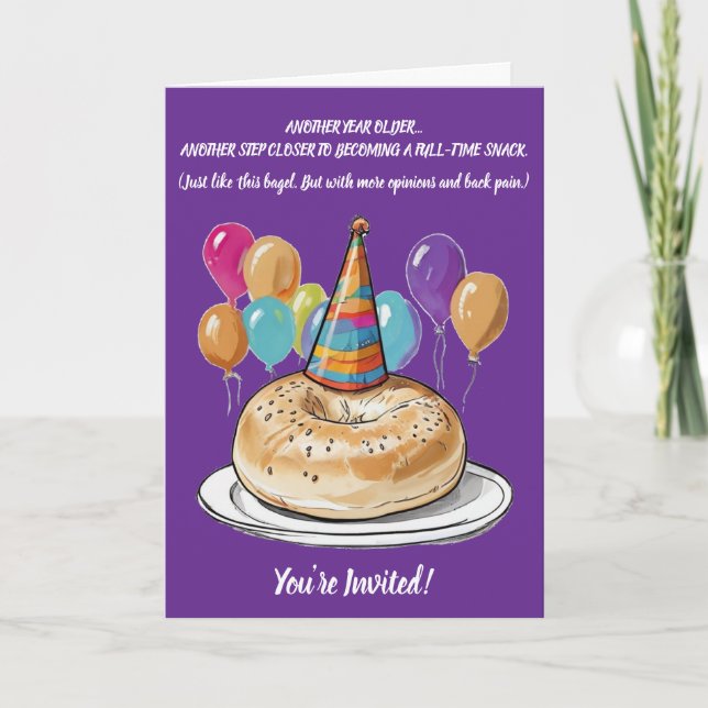 Invitación Cumpleaños divertida de Bagel con Vibes Fiesta (Anverso)