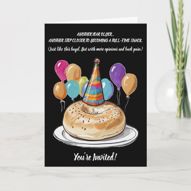 Invitación Cumpleaños divertida de Bagel con Vibes Fiesta (Anverso)