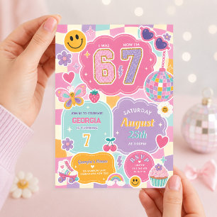 Invitación Cumpleaños Divertido 6 7: Arcoíris de Cuadros de M