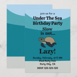 Invitación Cumpleaños divertido bajo el mar tortuga
