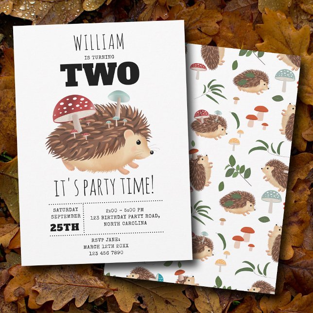 Invitación Cumpleaños Divertido Bosque Selva Hongo Erizo (Hedgehog Mushroom Woodland Forest Funny Birthday Invitation)