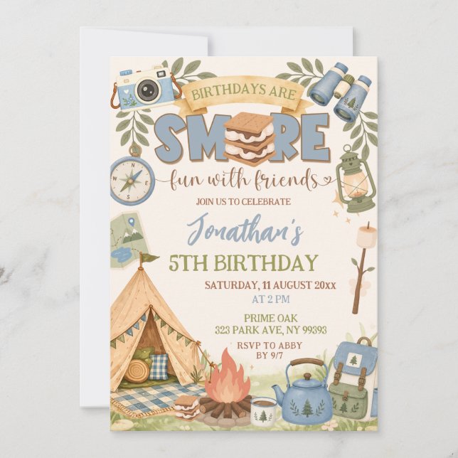 Invitación Cumpleaños divertido con amigos Blue Smore (Anverso)