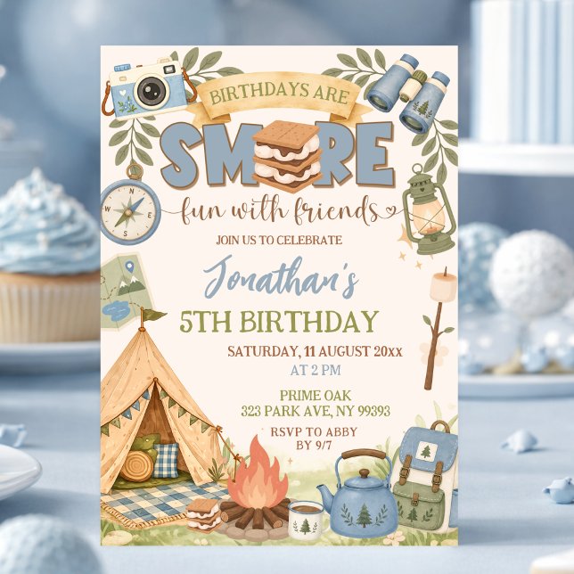 Invitación Cumpleaños divertido con amigos Blue Smore (Subido por el creador)