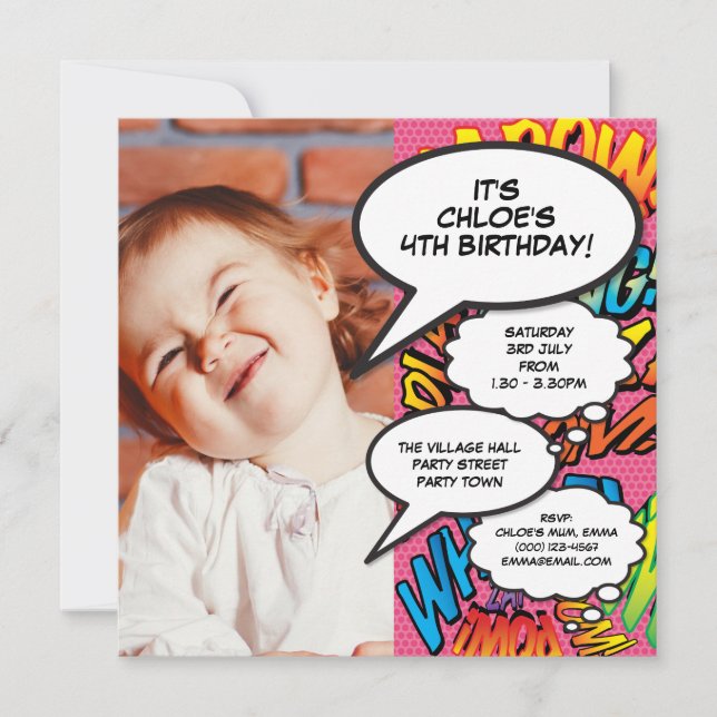 Invitación Cumpleaños divertido con foto moderna rosa para cu (Anverso)