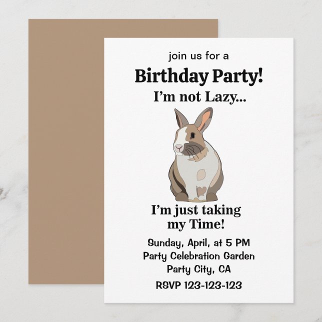 Invitación Cumpleaños Divertido Conejo Bunny Lindo (Anverso / Reverso)