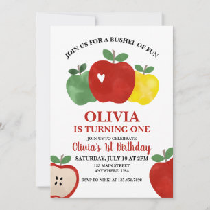 Invitación Cumpleaños divertido de Apple Bushel 1er año