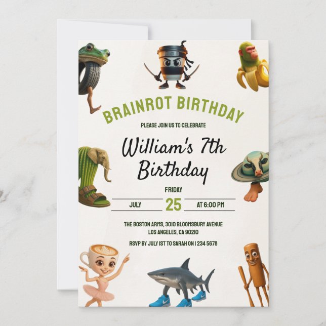 Invitación Cumpleaños divertido de Brainrot italiano Meme par (Anverso)