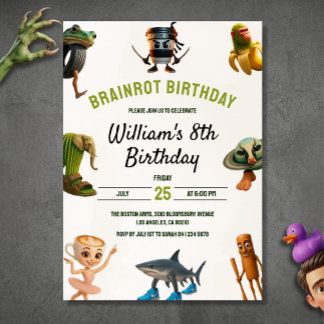 Invitación Cumpleaños divertido de Brainrot italiano para niñ