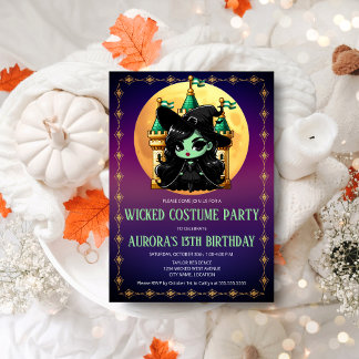 Invitación Cumpleaños divertido de bruja verde de Halloween