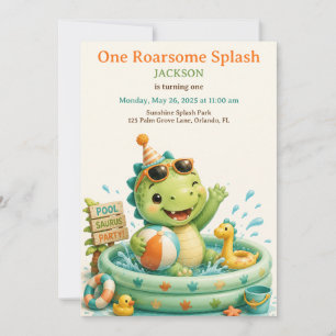 Invitación Cumpleaños divertido de Dino en la piscina para el