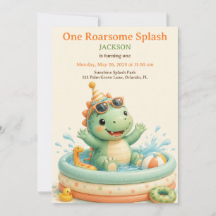 Invitación Cumpleaños divertido de Dino Splash Pool Party