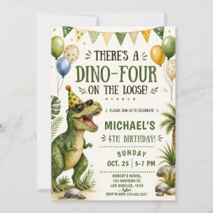 Invitación Cumpleaños divertido de dinosaurio 4 - Cumpleaños