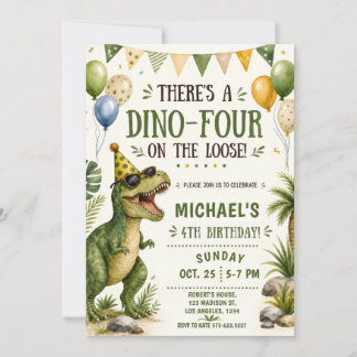 Invitación Cumpleaños divertido de dinosaurio 4 - Cumpleaños
