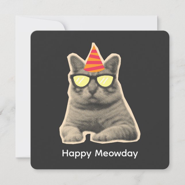 Invitación Cumpleaños divertido de gato (Anverso)