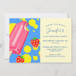 Invitación Cumpleaños divertido de paleta rosa y fresas