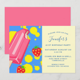 Invitación Cumpleaños divertido de paleta rosa y fresas