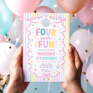 Invitación Cumpleaños divertido de rayas pastel para siempre