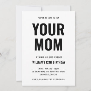 Invitación Cumpleaños divertido de tu mamá para adolescente d
