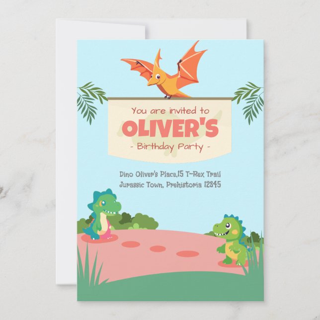 Invitación Cumpleaños divertido en el parque de dinosaurios  (Anverso)