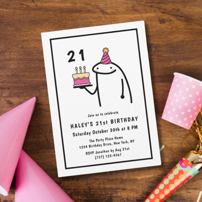 Invitación Cumpleaños divertido meme simple negro y blanco 21 (Subido por el creador)