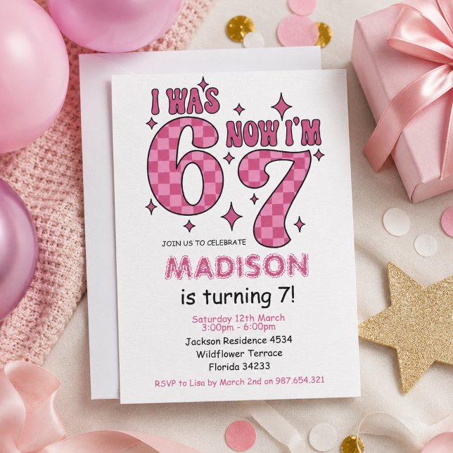 Invitación Cumpleaños divertido número 7 | Fiesta “Tenía 6, a (Funny 7th Birthday | “I Was 6, Now 7” Party Invitation
)