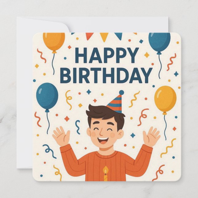Invitación Cumpleaños Divertido Sombrero Globo (Anverso)