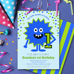 Invitación Cumpleaños divertido y lindo del pequeño monstruo 