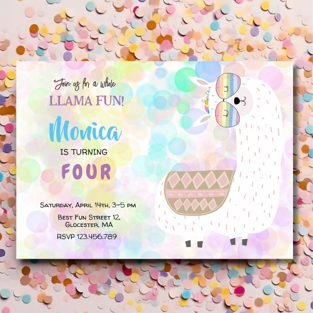 Invitación cumpleaños divertidos, coloridos niños de Lama (Subido por el creador)