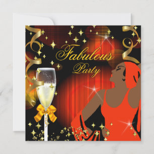 Invitación Cumpleaños Divina con Brillo Naranja Amarillo Fabu