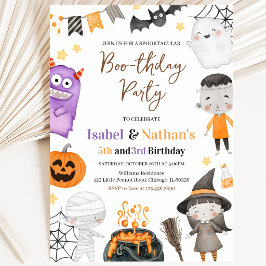 Invitación Cumpleaños doble de Halloween de monstruos