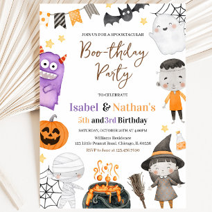 Invitación Cumpleaños doble de Halloween de monstruos