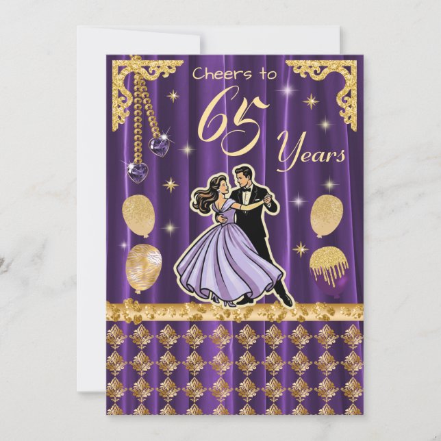 Invitación Cumpleaños dorado 65 con parejas bailando (Anverso)