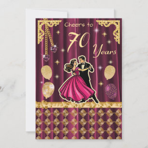 Invitación Cumpleaños dorado 70 con parejas bailando