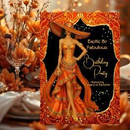 Invitación Cumpleaños dorado fabuloso naranja exótico impresi