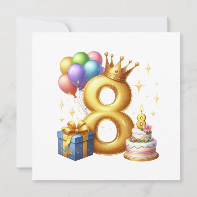 Invitación Cumpleaños dorado número 8 (Anverso)