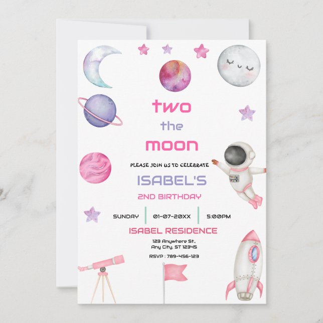 Invitación Cumpleaños Dos a la Luna (Anverso)