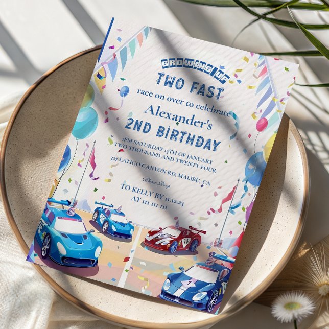 Invitación Cumpleaños Dos Autos de Carreras Azules Rápidos (Subido por el creador)