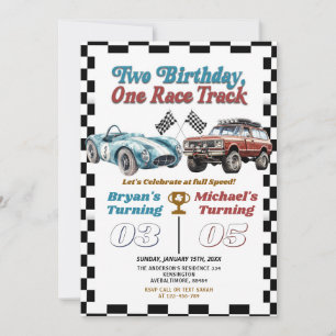 Invitación Cumpleaños Dos Carros Dobles Race Track Cumpleaños