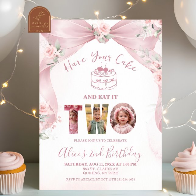 Invitación Cumpleaños Dos 'Pink Have Your Cake and Eat it TWO (Subido por el creador)