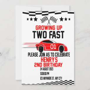 Invitación Cumpleaños Dos Rápido 2 Rápido Dos Curiosos Rojo &