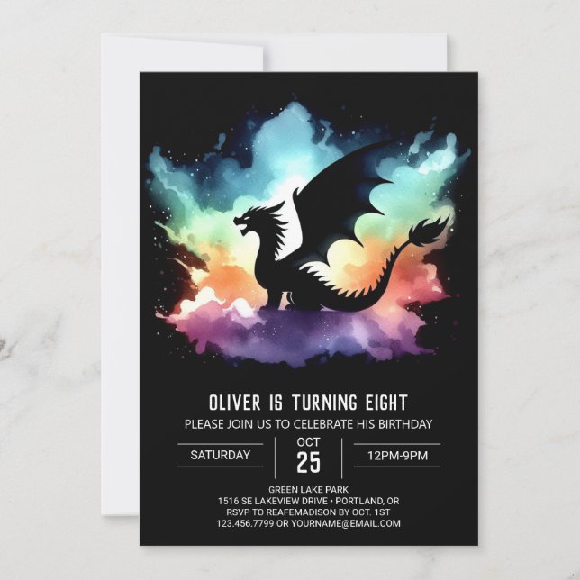 Invitación Cumpleaños Dragón Clásico Impreso (Anverso)
