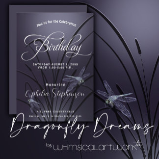 Invitación Cumpleaños Dragonfly Dusty Plum