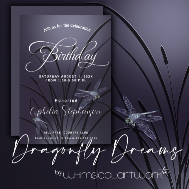 Invitación Cumpleaños Dragonfly Dusty Plum (Subido por el creador)