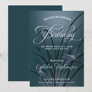 Invitación Cumpleaños Dragonfly Teal Polvoriento