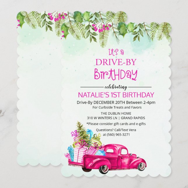 Invitación Cumpleaños Drive By Drive Through Drive Thru (Anverso / Reverso)